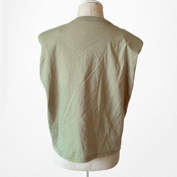 Mango Olive Green Sleeveless Padded Shoulder Knit Shirt Tank Top Size XS/S - Picture 5 of 6